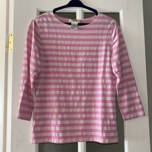 Talbots Petite’s Pink Stripped Scoop Neck Shirt Stretch Pima Cotton